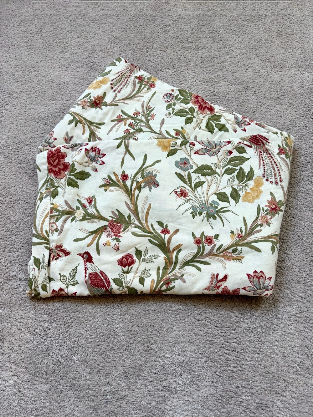Pottery Barn Jerri Cream Duvet Cover Floral Bird Butterfly KING Cotton, Linen